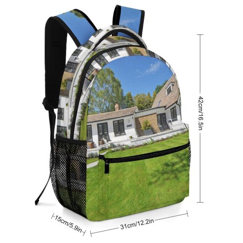 yanfind Children's Backpack Family Beautiful Estate Home Residential Grass Sunny Yard Landscaping Gardening Real Building Preschool Nursery Travel Bag