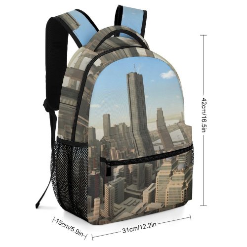 yanfind Children's Backpack City Imaginary Skyscrapers Model Facades Urban Cityscape Virtual Reality Futuristic Towers Construction Preschool Nursery Travel Bag