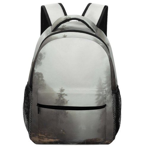yanfind Children's Backpack Grey Fog Mist Tree Outdoors Forest Woodland River  Rock Landscape Wildlife Preschool Nursery Travel Bag