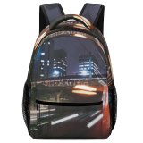 yanfind Children's Backpack  Street City Dark Time Guidance Lights Lapse Fast Evening Light Buildings Preschool Nursery Travel Bag
