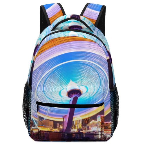 yanfind Children's Backpack Fair Park Carousel Entertainment City Dark Time Rides Illuminated Lights Lapse Preschool Nursery Travel Bag