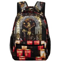 yanfind Children's Backpack Golden Christianity Religion Candles Catholicism Lights Prayer Lamps Church Faith Pray Cathedral Preschool Nursery Travel Bag