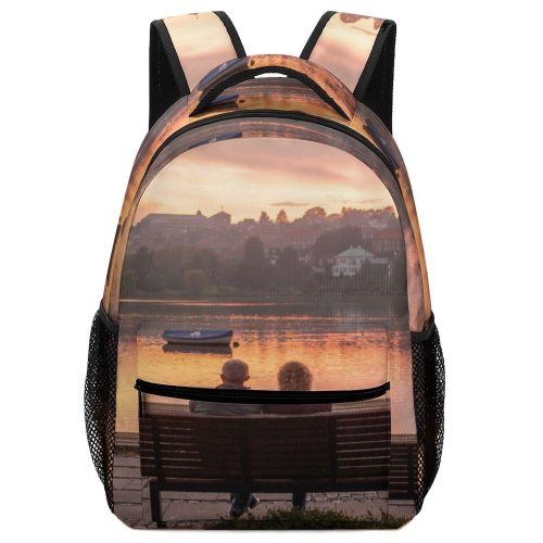 yanfind Children's Backpack Backlit Beautiful Scenery Sunset Landscape Evening Pier Travel Couple Peaceful Boat Tranquil Preschool Nursery Travel Bag