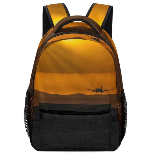 yanfind Children's Backpack Airport Sunset Landscape Evening Sunrays Travel Landing Beach  Silhouetted Outdoors Flying Preschool Nursery Travel Bag