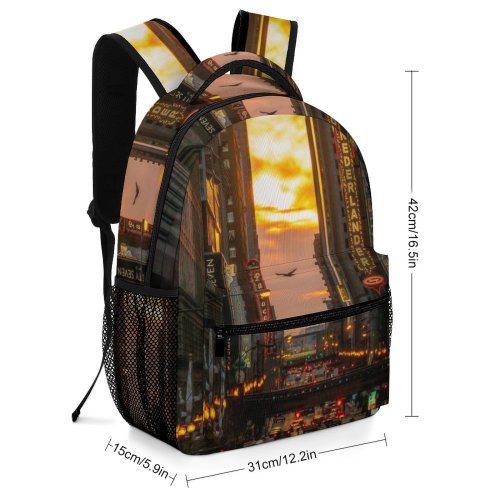 yanfind Children's Backpack Golden Street City Illuminated Lights Downtown Roadway Cityscape Automobiles Traffic Buildings Highway Preschool Nursery Travel Bag