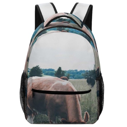 yanfind Children's Backpack Cow Cattle Field Grassland Outdoors Meadow Countryside Farm Rural Pasture Ranch Grazing Preschool Nursery Travel Bag