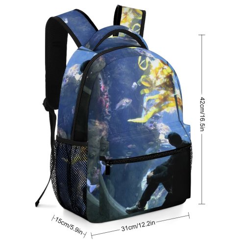 yanfind Children's Backpack Glass Silhouette Travel Window Aquarium Dark Fishes Underwater Fish Aquatic Preschool Nursery Travel Bag