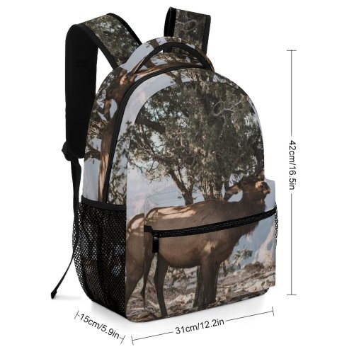 yanfind Children's Backpack Wood Winter Reindeer Moose Horn Park Buck Tree Bull Wild Wildlife Antler Preschool Nursery Travel Bag
