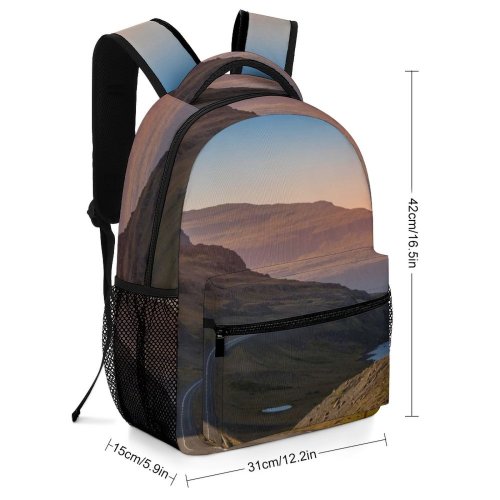 yanfind Children's Backpack Golden Clouds Sunset Grass Daylight Mountains Hills Panoramic River Outdoors Hour Scenic Preschool Nursery Travel Bag