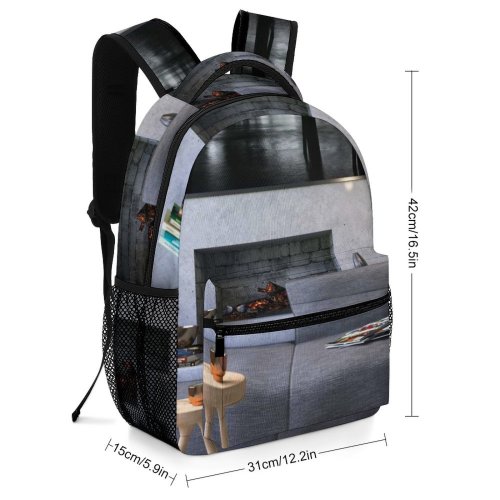 yanfind Children's Backpack Fireplace Family Design Rug Lamp Home Simple Cozy Room Comfort Sofa Architecture Preschool Nursery Travel Bag