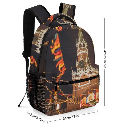 yanfind Children's Backpack Festive Landmark Festival Park Carousel Winter Journey City Street Tourism Decor Preschool Nursery Travel Bag
