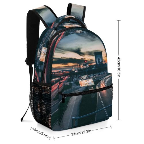 yanfind Children's Backpack Expressway Street City Time Guidance Lights Downtown Lapse Sunset Fast Traffic Evening Preschool Nursery Travel Bag