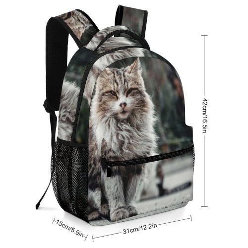 yanfind Children's Backpack Funny Outdoors Sit Young  Kitten Pet Whisker Fur Portrait Wildlife Snow Preschool Nursery Travel Bag