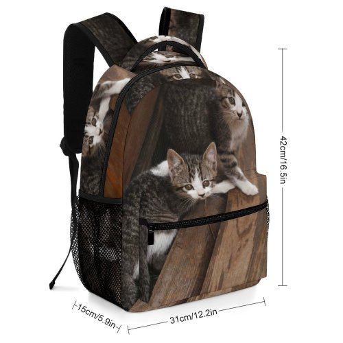 yanfind Children's Backpack Young Stripe Pet Funny Family Kitten Wood Portrait Curiosity Cute Little Cat Preschool Nursery Travel Bag