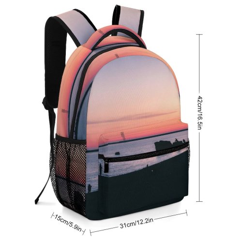 yanfind Children's Backpack Dark Sunset Daytime Evening Pier Travel Light Beach Boat Silhouetted Seashore Reflection Preschool Nursery Travel Bag