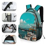 yanfind Children's Backpack Bay Boats Tourism Vacation Cable Clouds Port Daylight Pier Travel  Harbour Preschool Nursery Travel Bag
