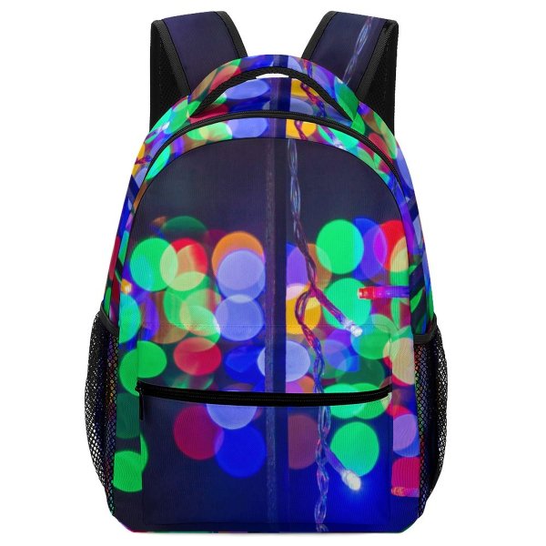 yanfind Children's Backpack  Focus Shining  Illuminated Lights Colorful Hanging Luminescence Bulbs Bokeh Christmas Preschool Nursery Travel Bag
