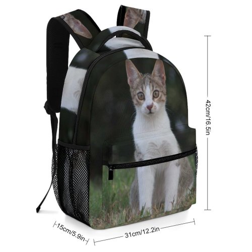 yanfind Children's Backpack Outdoors Cat Eyes Grass Face Pet Fur Whiskers Preschool Nursery Travel Bag