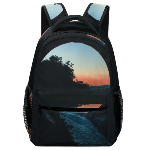 yanfind Children's Backpack Dark Ball Sunset Evening Travel Light Outdoors Round Lake Reflection Dawn Silhouette Preschool Nursery Travel Bag