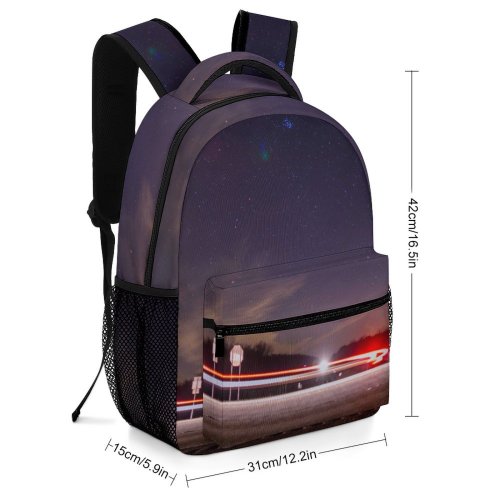 yanfind Children's Backpack Expressway Time Lights Roadway Lapse Evening Asphalt Travel Light Highway Transportation Outdoors Preschool Nursery Travel Bag
