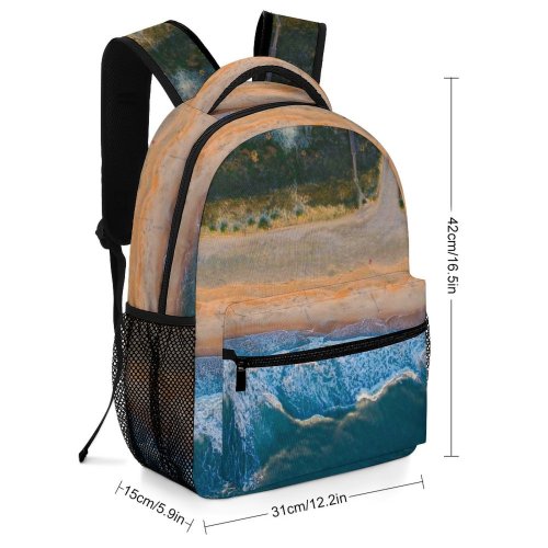 yanfind Children's Backpack Drone Topdown Beach Grass Sunlight Snow Free Ocean Basin  Shore Preschool Nursery Travel Bag