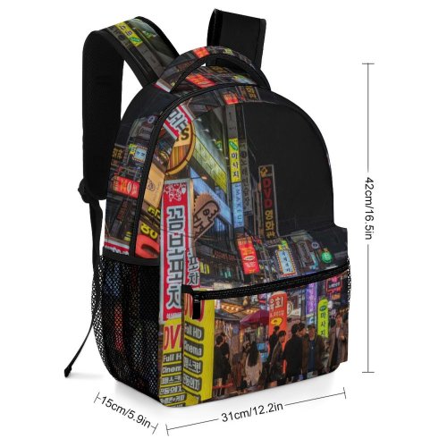 yanfind Children's Backpack Billboard Tourist Festival Street Tourism City Time Gangnam Illuminated Downtown Cyberpunk Cyber Preschool Nursery Travel Bag