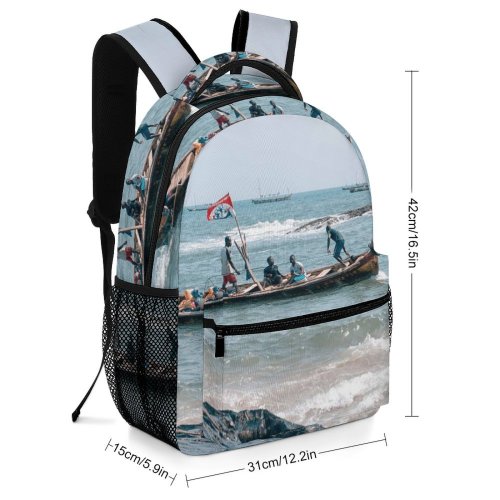 yanfind Children's Backpack Fishermen Surf Travel Work Sunny Leisure Beach Ghana Boat Transportation Wave Preschool Nursery Travel Bag
