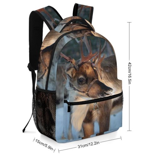 yanfind Children's Backpack  Focus Frozen Winter Season Depth Reindeer  Field Snow Snowy Antlers Preschool Nursery Travel Bag
