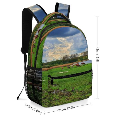 yanfind Children's Backpack Field Grassland Outdoors Countryside Farm Rural Cattle Cow Meadow Pasture Ranch Grazing Preschool Nursery Travel Bag