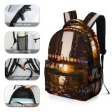 yanfind Children's Backpack  Golden Tall Street City Dark Footbridge Illuminated Downtown Sunset Traffic Evening Preschool Nursery Travel Bag