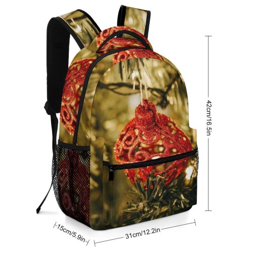 yanfind Children's Backpack Golden Advent Design Shiny Shining Ball Lights Season Merry Balls Decorations Preschool Nursery Travel Bag