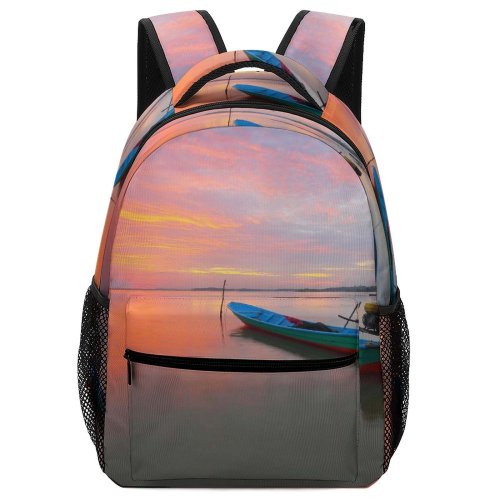 yanfind Children's Backpack Backlit Clouds Placid Sunset Island Beach Waters Sunrise Boat Scenic Seashore Reflection Preschool Nursery Travel Bag