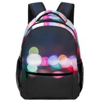 yanfind Children's Backpack  Art Bokeh Focus Colorful Dark Design Abstract Round Illuminated Lights Night Preschool Nursery Travel Bag