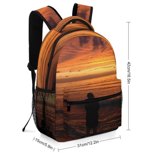 yanfind Children's Backpack Backlit Yacht Sunset Landscape Evening Light Beach Sunrise Boat Silhouetted Seashore Lake Preschool Nursery Travel Bag