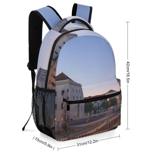 yanfind Children's Backpack Golden Tall Street Tourism City Design Illuminated Lights Scenery Clouds Roofs Sunset Preschool Nursery Travel Bag