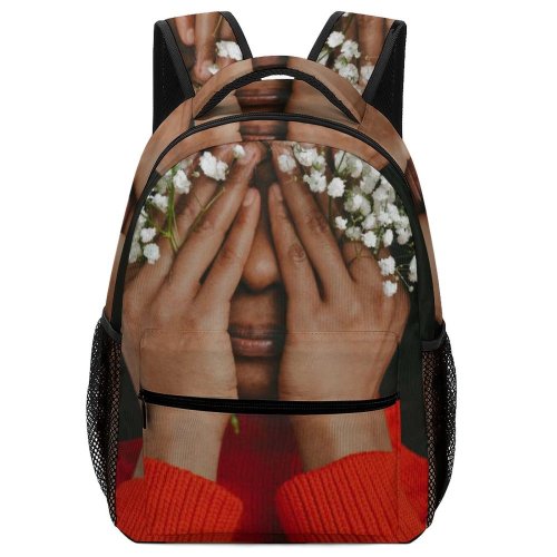 yanfind Children's Backpack Beautiful Flowers Hands Turtleneck Afro Wear Portrait Embarrassed Female Pretty Shy Sweater Preschool Nursery Travel Bag