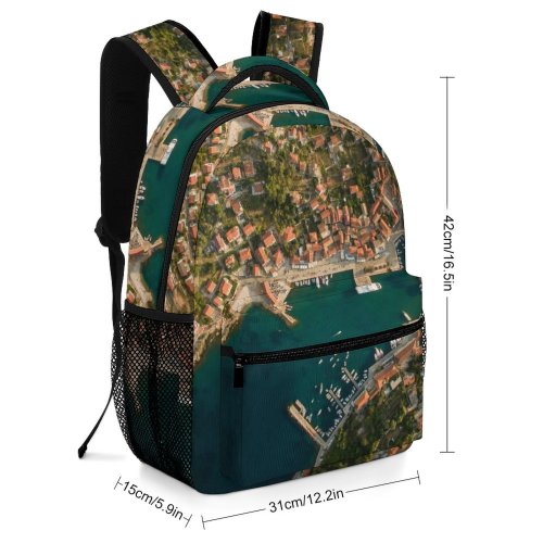 yanfind Children's Backpack Croatia Aerial Landscape Jelsa Building City Town Urban Drone Outdoors Scenery Cove Preschool Nursery Travel Bag
