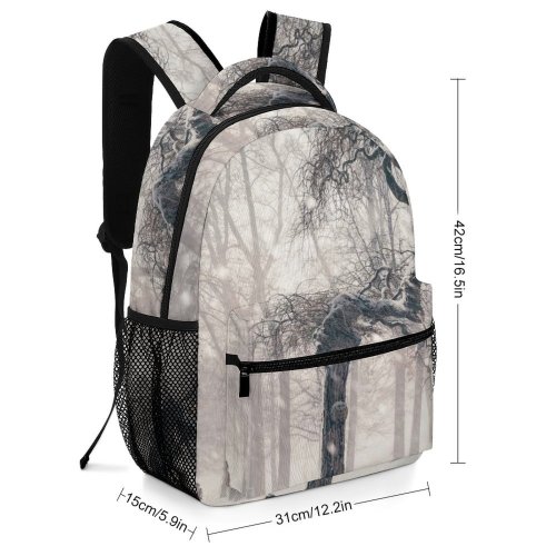 yanfind Children's Backpack Frozen Winter Fog Forest Landscape Bench Mist Snow Snowy Foggy Murky Preschool Nursery Travel Bag