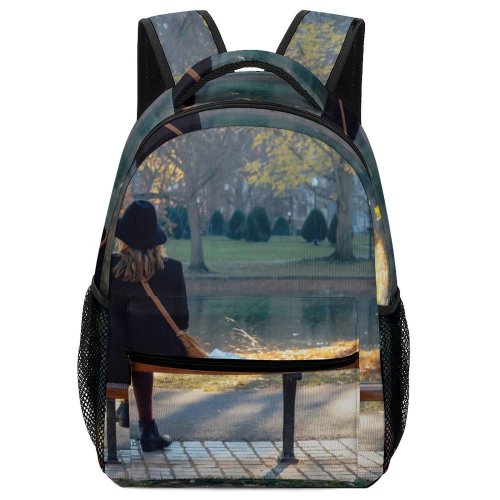 yanfind Children's Backpack Girl Park Beautiful Season Grass Wood Landscape Daylight Leisure Bench River Garden Preschool Nursery Travel Bag