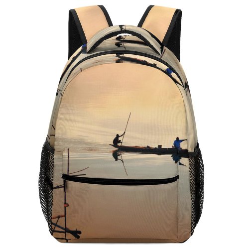 yanfind Children's Backpack Bay Paddle Picturesque Lifestyle Serene Amazing Together Journey Coast Fishermen Scenery Mirror Preschool Nursery Travel Bag