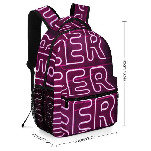 yanfind Children's Backpack Dark Design Decor Illuminated Light Beer Booze Alcohol Neon Alphabet Word Signage Preschool Nursery Travel Bag
