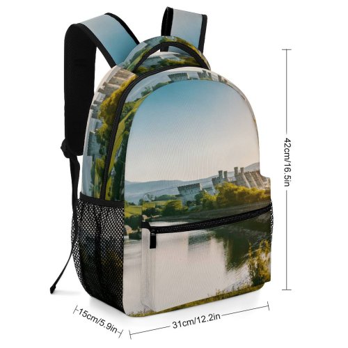 yanfind Children's Backpack Grass Tree River Outdoors Castle Lake Reflection Town Preschool Nursery Travel Bag