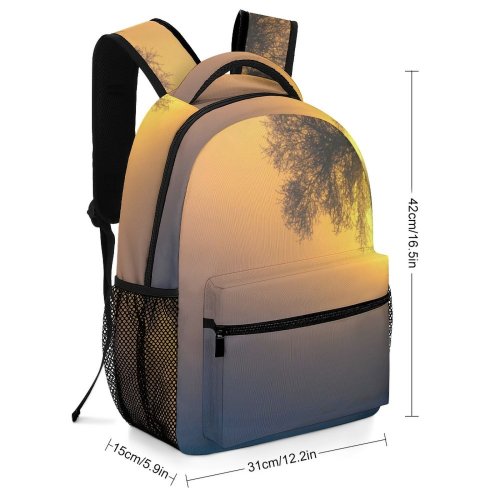 yanfind Children's Backpack Golden Fog Silhouettes Bushes Sunset Landscape Evening Sunrays Foggy Outdoors Hour Preschool Nursery Travel Bag