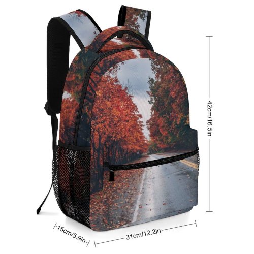 yanfind Children's Backpack Foliage Forest Season Desktop Autumn Lane Scenic Perspective Fall Leaves Road Trees Preschool Nursery Travel Bag