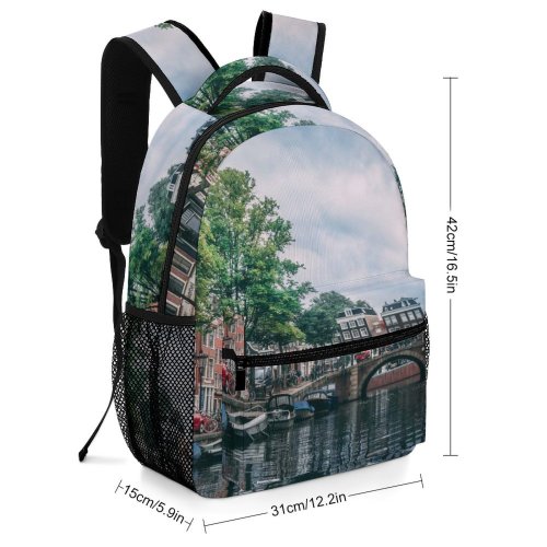 yanfind Children's Backpack Boats Amsterdam City Office Canal Clouds Parked  Buildings Watercrafts Urban River Preschool Nursery Travel Bag