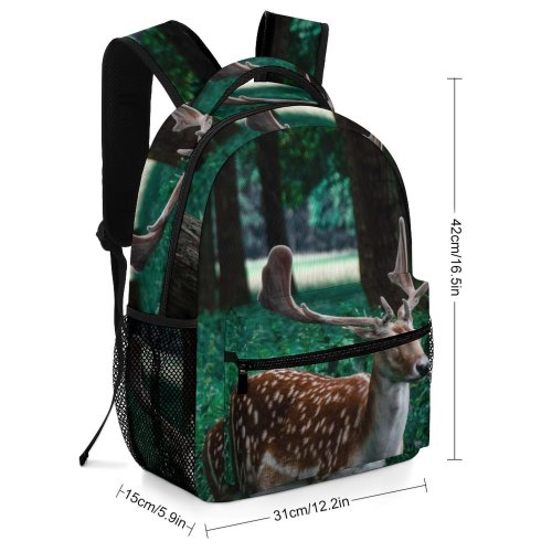 yanfind Children's Backpack Outdoors Reindeer Deer Stag Buck Park Fawn Virginia Portrait Tree Grass Wood Preschool Nursery Travel Bag