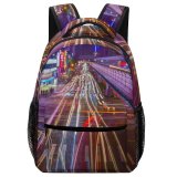 yanfind Children's Backpack Expressway Street City Time Lights Downtown Lapse Fast Traffic Evening Light Preschool Nursery Travel Bag