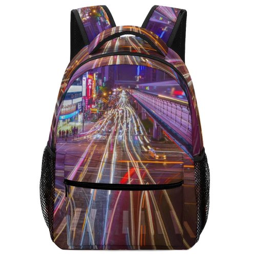 yanfind Children's Backpack Expressway Street City Time Lights Downtown Lapse Fast Traffic Evening Light Preschool Nursery Travel Bag