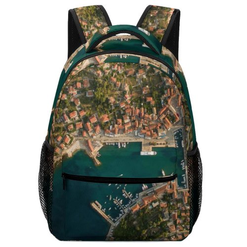 yanfind Children's Backpack Croatia Aerial Landscape Jelsa Building City Town Urban Drone Outdoors Scenery Cove Preschool Nursery Travel Bag