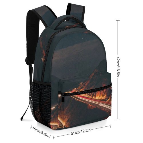 yanfind Children's Backpack Dark Time Illuminated Lights Lapse Mountains Evening Roads Curve Light Highway Transportation Preschool Nursery Travel Bag